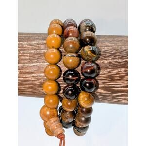 Three Semi-Precious Brown Stone Stretch/Pull Bracelets